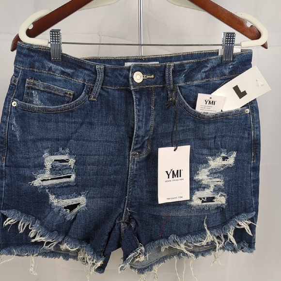 YMI Pants - YMI Distressed Denim Jean Shorts - Blue